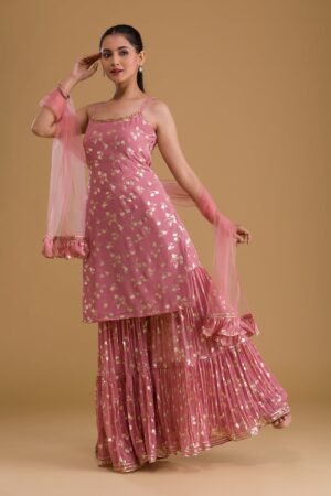 Pink Print Georgette Designer Sharara Suit