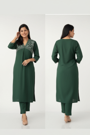 Party Edit – Straight Alia Cut Kurta Set with Embroidered Yoke and Border – Elegant Ethnic Wear for Women