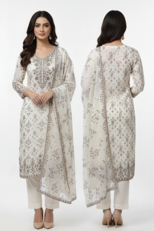 Women Ethnic Motifs Embroidered V-Neck Anarkali Kurta with Palazzos & Dupatta – Elegant Festive Ensemble